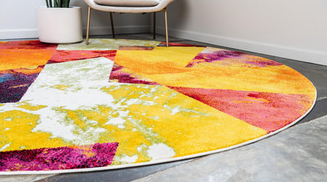 Multicolor 6' 1 x 6' 1 Lyon Round Area Rug Vivid Colorful Abstract Modern 100% Polypropylene Carpet for Living Room, Dining, Office for Sale at Rug Engine