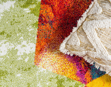Multicolor 6' 1 x 6' 1 Lyon Round Area Rug Vivid Colorful Abstract Modern 100% Polypropylene Carpet for Living Room, Dining, Office for Sale at Rug Engine