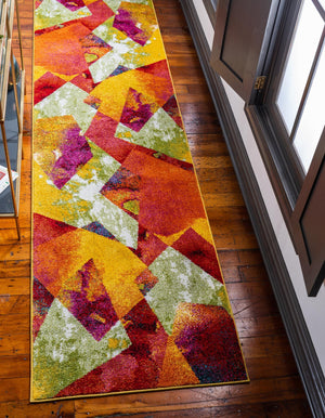 Multicolor 2' x 6' 1 Lyon Runner Area Rug Vivid Colorful Abstract Modern 100% Polypropylene Carpet for Living Room, Dining, Office for Sale at Rug Engine