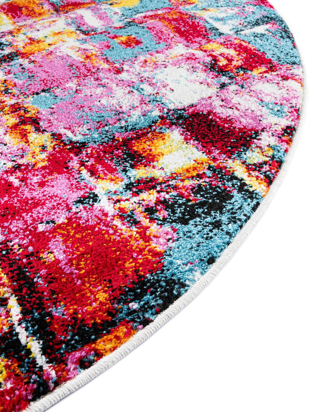 Multicolor 8' x 8' Lyon Round Area Rug Vivid Colorful Abstract Modern 100% Polypropylene Carpet for Living Room, Dining, Office for Sale at Rug Engine