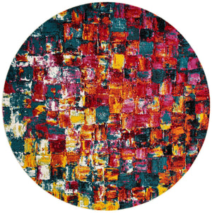 Multicolor 8' x 8' Lyon Round Area Rug Vivid Colorful Abstract Modern 100% Polypropylene Carpet for Living Room, Dining, Office for Sale at Rug Engine