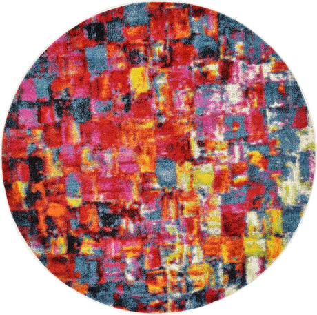 Multicolor 6' 1 x 6' 1 Lyon Round Area Rug Vivid Colorful Abstract Modern 100% Polypropylene Carpet for Living Room, Dining, Office for Sale at Rug Engine