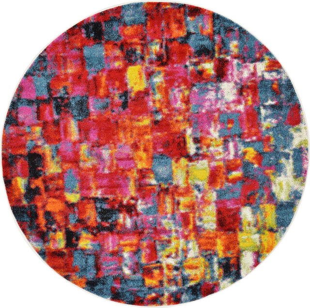 Multicolor 6' 1 x 6' 1 Lyon Round Area Rug Vivid Colorful Abstract Modern 100% Polypropylene Carpet for Living Room, Dining, Office for Sale at Rug Engine