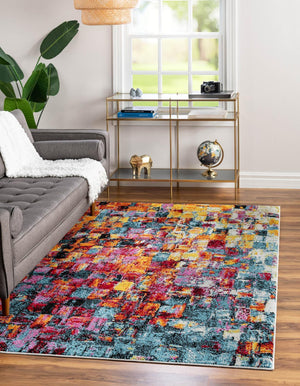 Multicolor 8' x 10' Lyon Rectangle Area Rug Vivid Colorful Abstract Modern 100% Polypropylene Carpet for Living Room, Dining, Office for Sale at Rug Engine