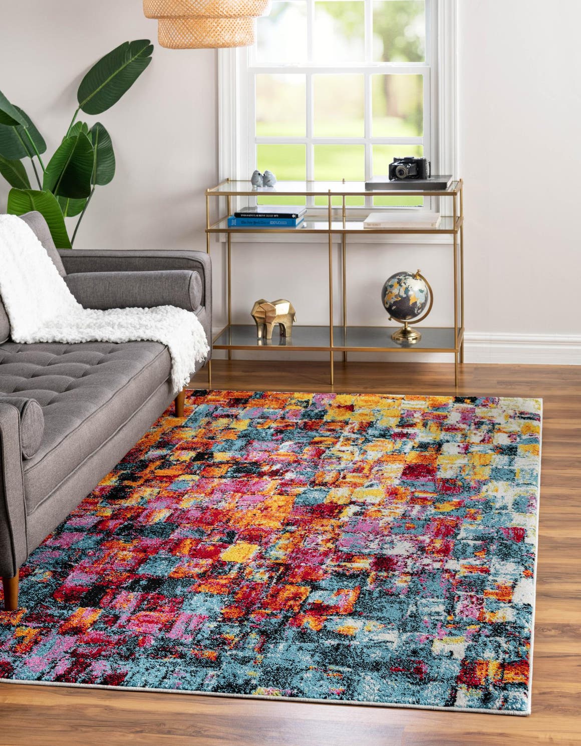Multicolor 6' x 9' Lyon Rectangle Area Rug Vivid Colorful Abstract Modern 100% Polypropylene Carpet for Living Room, Dining, Office for Sale at Rug Engine