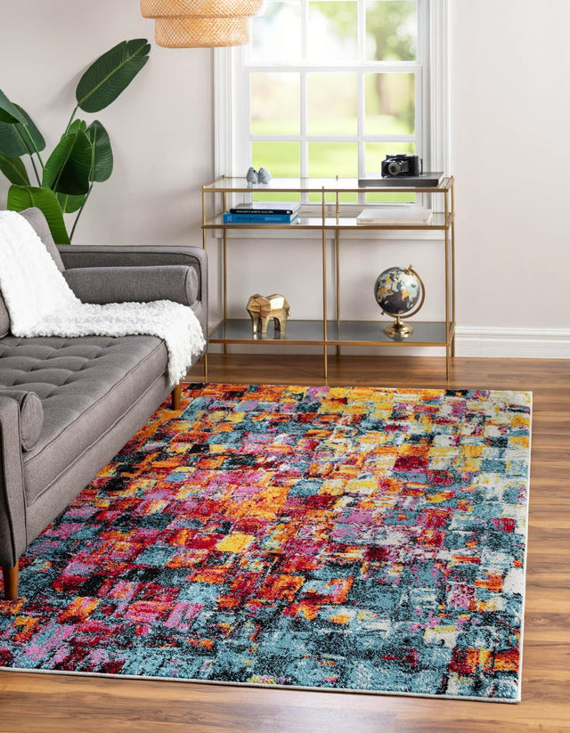 Multicolor 4' x 6' Lyon Rectangle Area Rug Vivid Colorful Abstract Modern 100% Polypropylene Carpet for Living Room, Dining, Office for Sale at Rug Engine