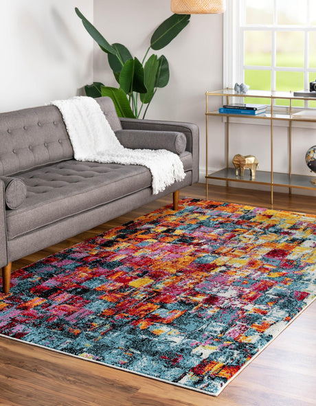 Multicolor 4' x 6' Lyon Rectangle Area Rug Vivid Colorful Abstract Modern 100% Polypropylene Carpet for Living Room, Dining, Office for Sale at Rug Engine