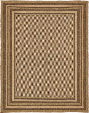 Light Brown 9' x 12' Outdoor Border Rectangle Rug