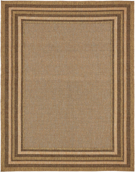 Light Brown 9' x 12' Outdoor Border Rectangle Rug