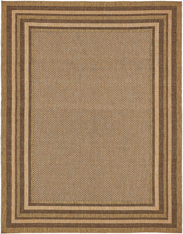 Light Brown 9' x 12' Outdoor Border Rectangle Rug