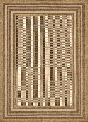 Light Brown 8' x 11' 4 Outdoor Border Rectangle Rug