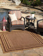Light Brown 6' x 6' Outdoor Border Square Area Rug Weather Resistant for Patio, Deck, Terrace, Balcony, Porch 100% Polypropylene Classic Bordered Carpet for Sale at Rug Engine