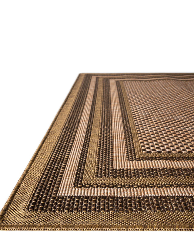 Light Brown 6' x 6' Outdoor Border Square Area Rug Weather Resistant for Patio, Deck, Terrace, Balcony, Porch 100% Polypropylene Classic Bordered Carpet for Sale at Rug Engine