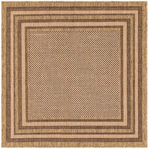 Light Brown 6' x 6' Outdoor Border Square Area Rug Weather Resistant for Patio, Deck, Terrace, Balcony, Porch 100% Polypropylene Classic Bordered Carpet for Sale at Rug Engine