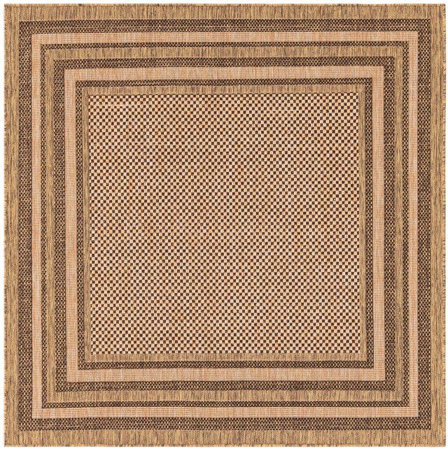 Light Brown 6' x 6' Outdoor Border Square Area Rug Weather Resistant for Patio, Deck, Terrace, Balcony, Porch 100% Polypropylene Classic Bordered Carpet for Sale at Rug Engine