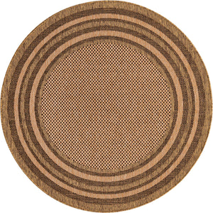 Light Brown 6' x 6' Outdoor Border Round Rug