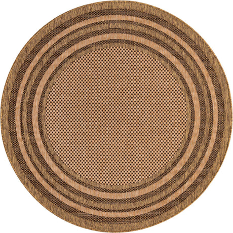 Light Brown 6' x 6' Outdoor Border Round Rug