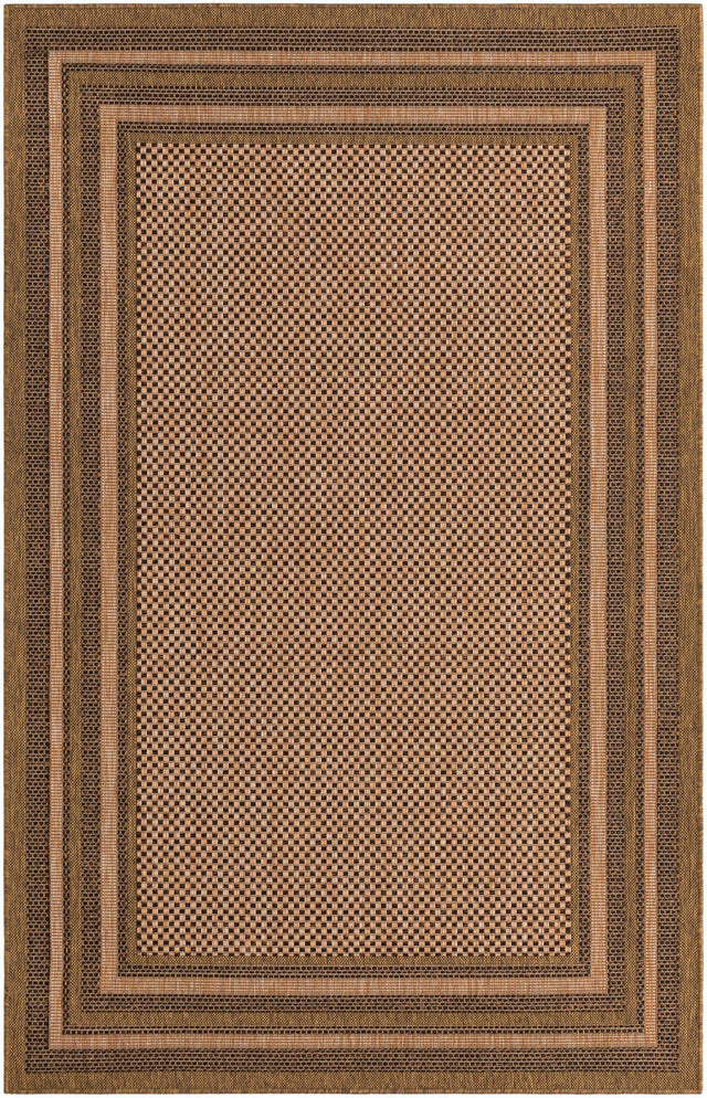 Light Brown 5' 3 x 8' Outdoor Border Rectangle Area Rug Weather Resistant for Patio, Deck, Terrace, Balcony, Porch 100% Polypropylene Classic Bordered Carpet for Sale at Rug Engine