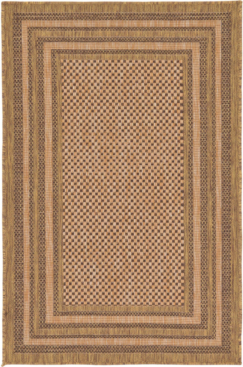 Light Brown 3' 3 x 5' Outdoor Border Rectangle Area Rug Weather Resist ...