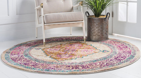 Beige 6' 1 x 6' 1 Aurora Round Area Rug 60% Polypropylene & 40% Polyester Living Dining Room Bedroom Office Modern Decor Carpet for Sale at Rug Engine
