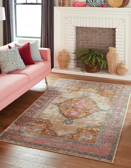 Beige 7' 1 x 10' Aurora Rectangle Area Rug 60% Polypropylene & 40% Polyester Living Dining Room Bedroom Office Modern Decor Carpet for Sale at Rug Engine