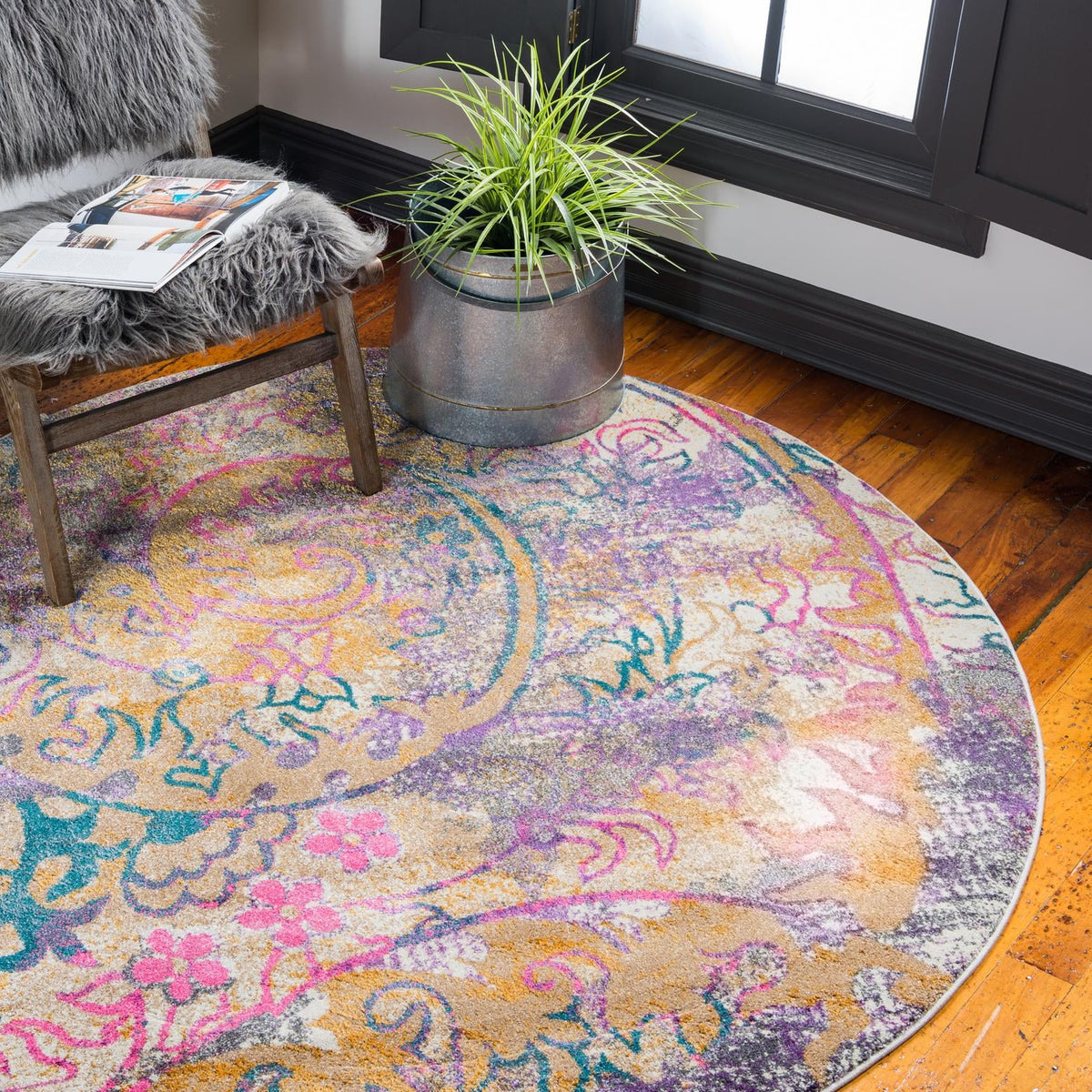 Dark Beige 8' x 8' Aurora Round Area Rug 60% Polypropylene & 40% Polye ...