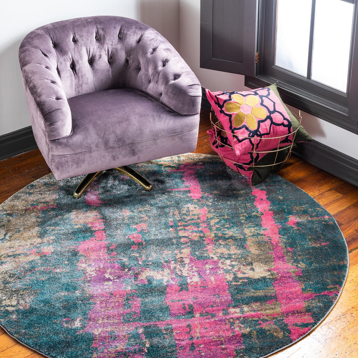 Multicolor 8' x 8' Aurora Round Area Rug 60% Polypropylene & 40% Polye ...