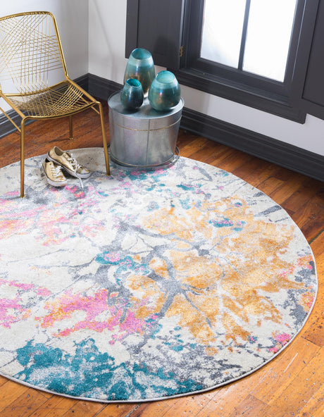 Beige 8' x 8' Aurora Round Area Rug 60% Polypropylene & 40% Polyester Living Dining Room Bedroom Office Modern Decor Carpet for Sale at Rug Engine