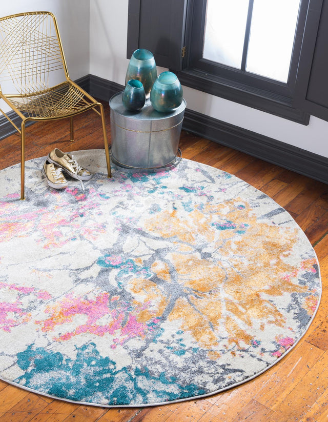 Beige 8' x 8' Aurora Round Area Rug 60% Polypropylene & 40% Polyester Living Dining Room Bedroom Office Modern Decor Carpet for Sale at Rug Engine