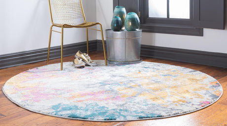 Beige 6' 1 x 6' 1 Aurora Round Area Rug 60% Polypropylene & 40% Polyester Living Dining Room Bedroom Office Modern Decor Carpet for Sale at Rug Engine