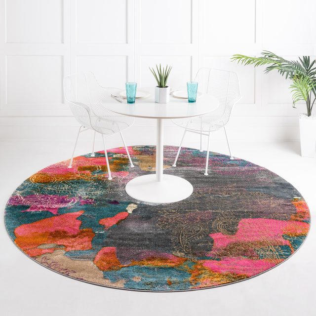 Gray 8' x 8' Aurora Round Area Rug 60% Polypropylene & 40% Polyester Living Dining Room Bedroom Office Modern Decor Carpet for Sale at Rug Engine