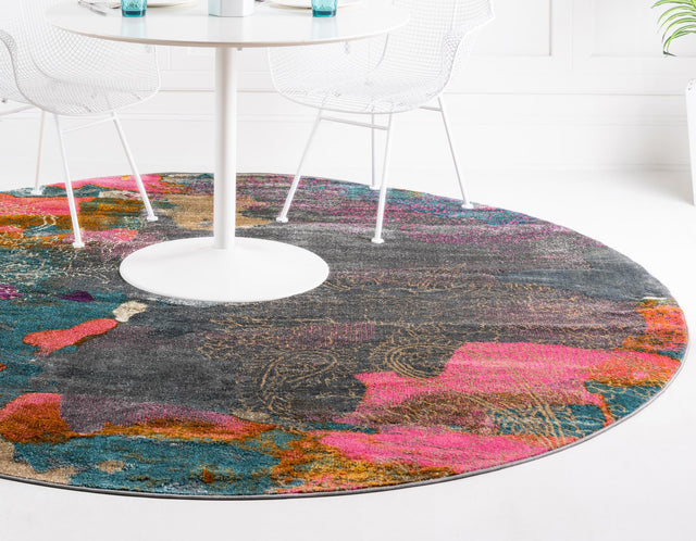 Gray 8' x 8' Aurora Round Area Rug 60% Polypropylene & 40% Polyester Living Dining Room Bedroom Office Modern Decor Carpet for Sale at Rug Engine