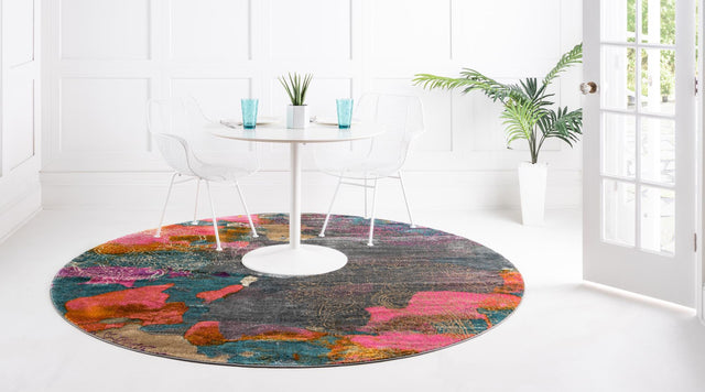 Gray 8' x 8' Aurora Round Area Rug 60% Polypropylene & 40% Polyester Living Dining Room Bedroom Office Modern Decor Carpet for Sale at Rug Engine