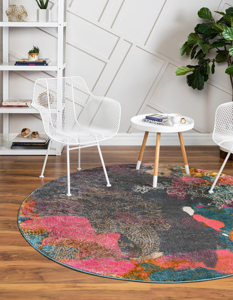 Gray 8' x 8' Aurora Round Area Rug 60% Polypropylene & 40% Polyester Living Dining Room Bedroom Office Modern Decor Carpet for Sale at Rug Engine