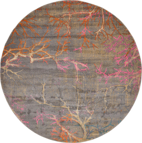 Gray 8' x 8' Aurora Round Area Rug 60% Polypropylene & 40% Polyester Living Dining Room Bedroom Office Modern Decor Carpet for Sale at Rug Engine