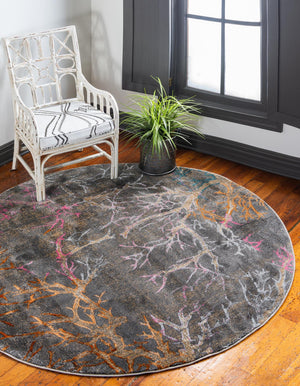 Gray 8' x 8' Aurora Round Area Rug 60% Polypropylene & 40% Polyester Living Dining Room Bedroom Office Modern Decor Carpet for Sale at Rug Engine