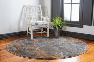 Gray 8' x 8' Aurora Round Area Rug 60% Polypropylene & 40% Polyester Living Dining Room Bedroom Office Modern Decor Carpet for Sale at Rug Engine