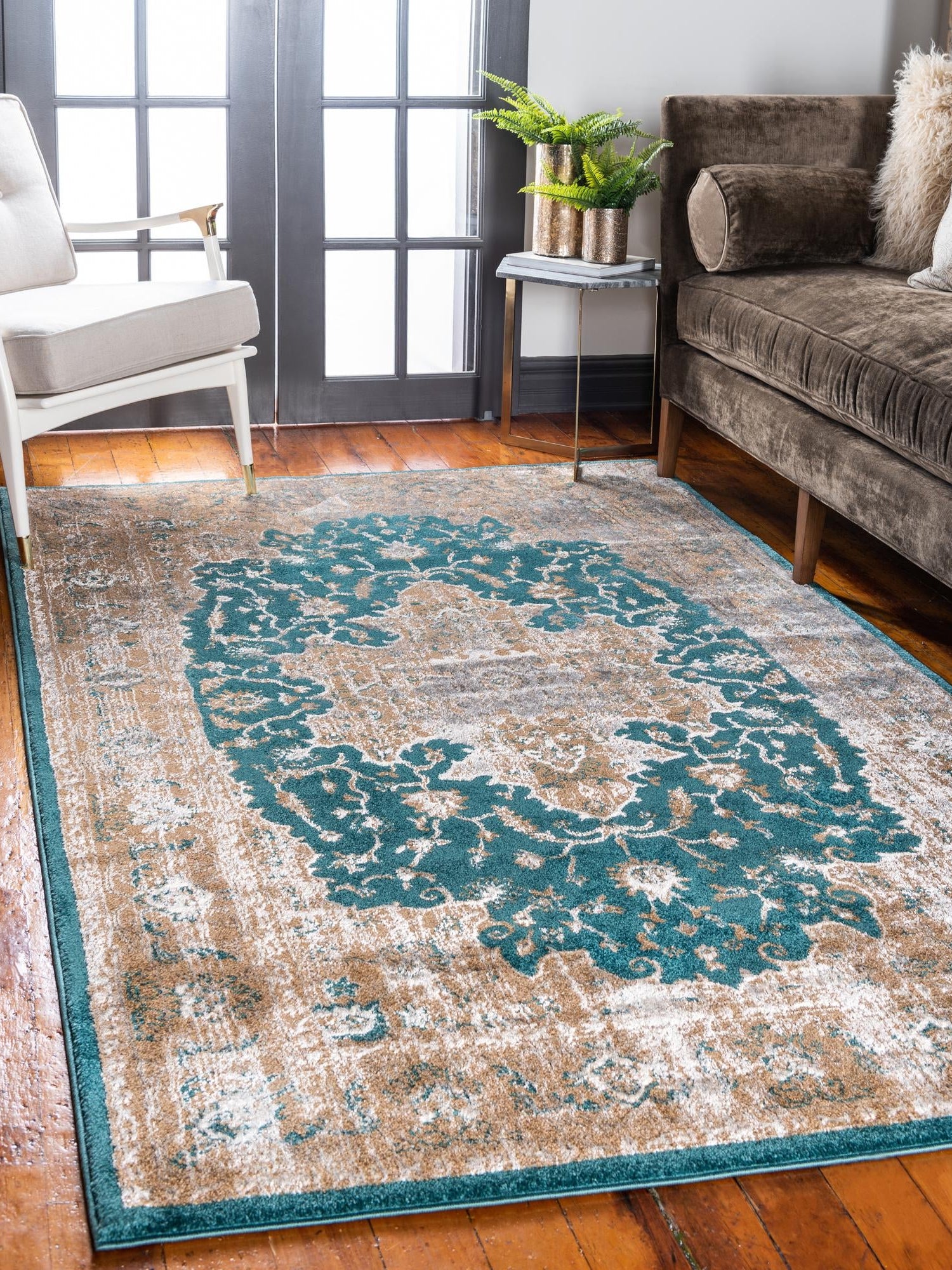 Teal 2' x 3' 1 Aurora Rectangle Area Rug 60% Polypropylene & 40% Polyester Living Dining Room Bedroom Office Modern Decor Carpet for Sale at Rug Engine