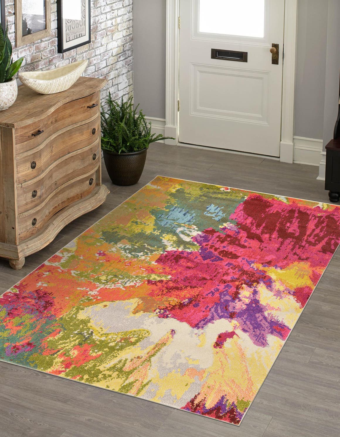 Multicolor 7' 1 x 10' Estrella Rectangle Area Rug 100% Polypropylene Non-Shedding Stain Resistant Carpet Colorful Modern Abstract Design Easy Clean for Home Decor for Sale at Rug Engine