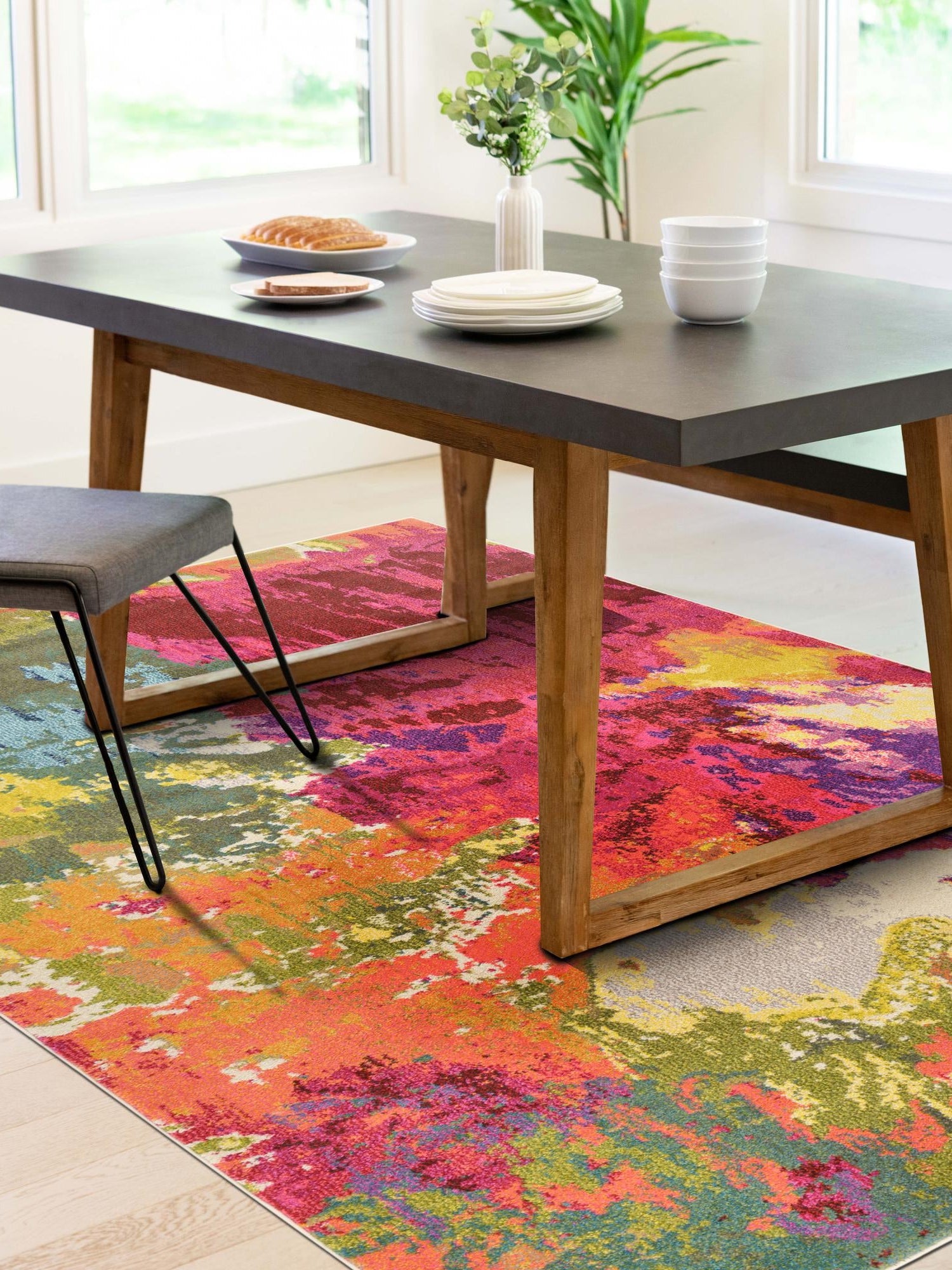 Multicolor 5' 1 x 8' Estrella Rectangle Area Rug 100% Polypropylene Non-Shedding Stain Resistant Carpet Colorful Modern Abstract Design Easy Clean for Home Decor for Sale at Rug Engine