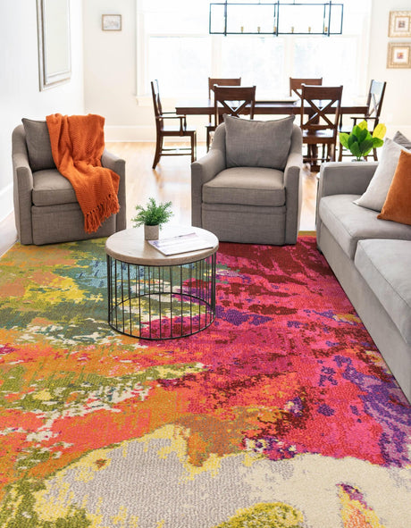 Multicolor 7' 1 x 10' Estrella Rectangle Area Rug 100% Polypropylene Non-Shedding Stain Resistant Carpet Colorful Modern Abstract Design Easy Clean for Home Decor for Sale at Rug Engine
