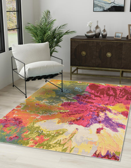 Multicolor 7' 1 x 10' Estrella Rectangle Area Rug 100% Polypropylene Non-Shedding Stain Resistant Carpet Colorful Modern Abstract Design Easy Clean for Home Decor for Sale at Rug Engine