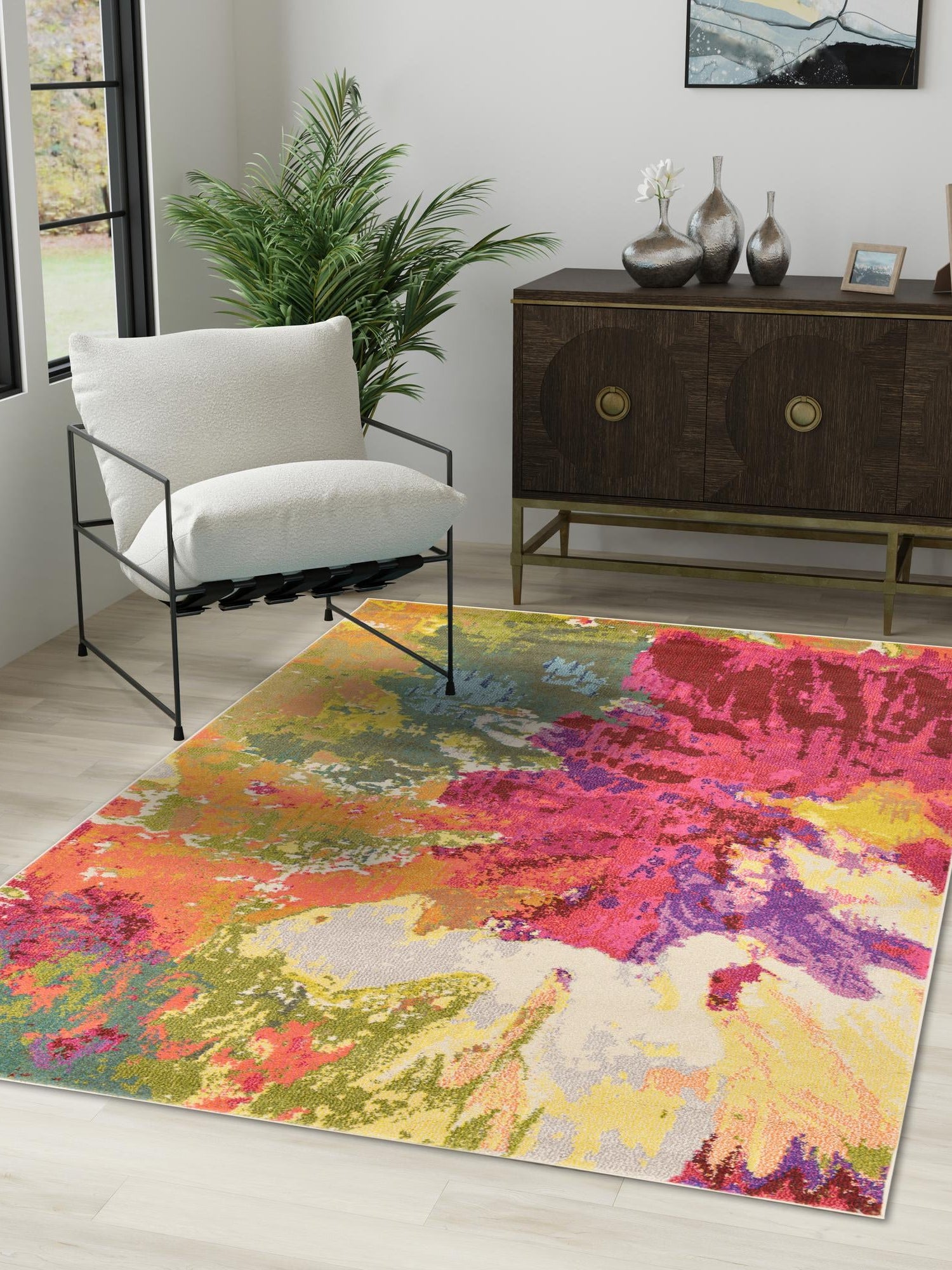 Multicolor 5' 1 x 8' Estrella Rectangle Area Rug 100% Polypropylene Non-Shedding Stain Resistant Carpet Colorful Modern Abstract Design Easy Clean for Home Decor for Sale at Rug Engine