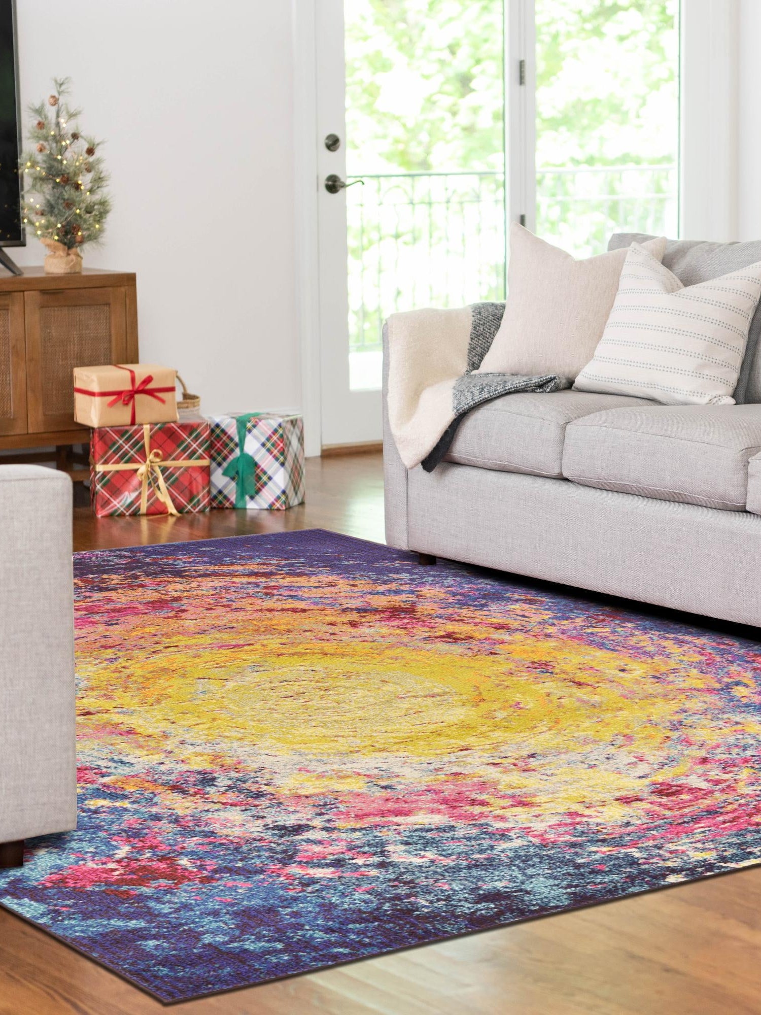 Multicolor 5' 1 x 8' Estrella Rectangle Area Rug 100% Polypropylene Non-Shedding Stain Resistant Carpet Colorful Modern Abstract Design Easy Clean for Home Decor for Sale at Rug Engine