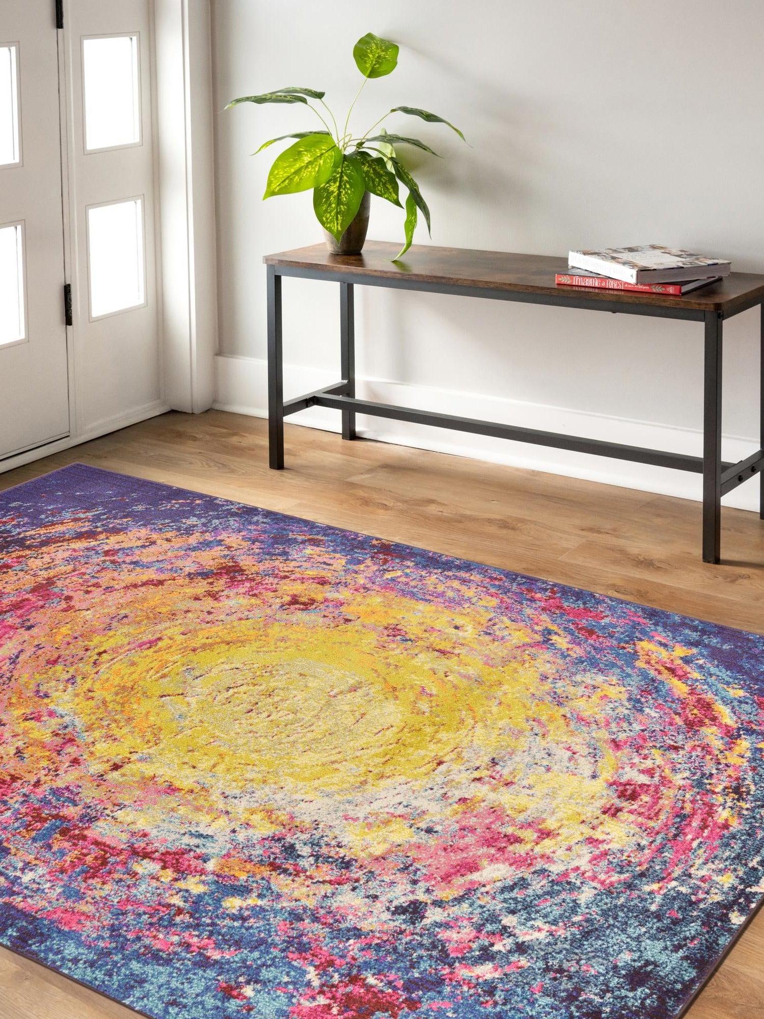 Multicolor 5' 1 x 8' Estrella Rectangle Area Rug 100% Polypropylene Non-Shedding Stain Resistant Carpet Colorful Modern Abstract Design Easy Clean for Home Decor for Sale at Rug Engine