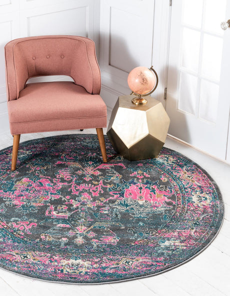 Gray 8' x 8' Aurora Round Area Rug 60% Polypropylene & 40% Polyester Living Dining Room Bedroom Office Modern Decor Carpet for Sale at Rug Engine