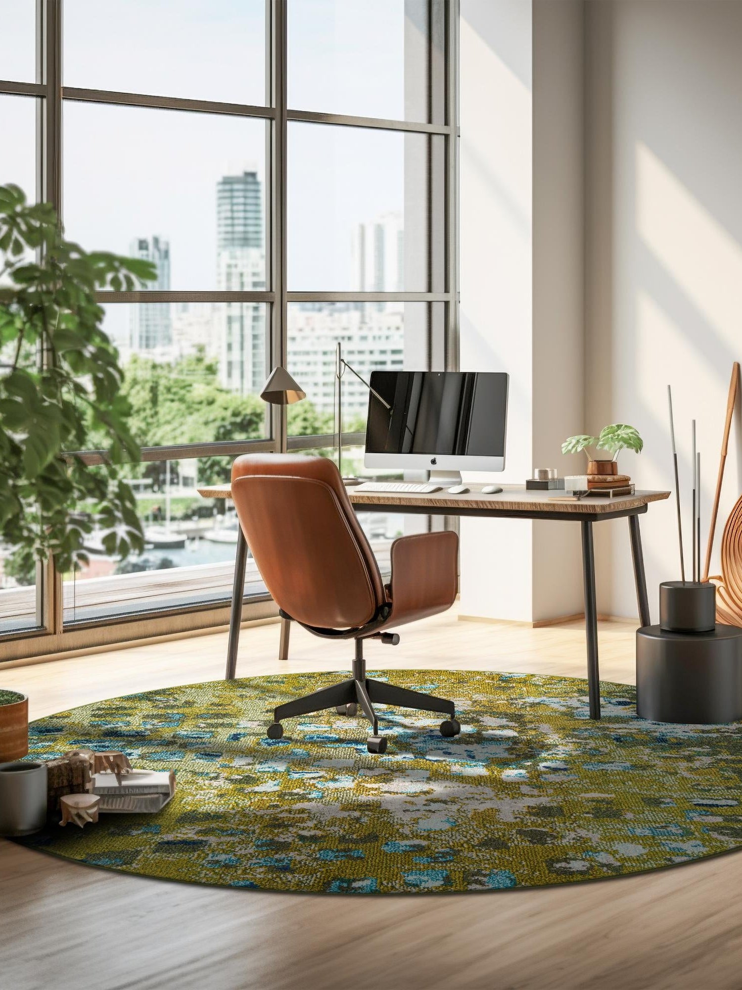 Green 8' x 8' Jardin Round Area Rug 100% Polypropylene With Cotton Backing Colorful & Vivid Modern Carpet for Home Decor for Sale at Rug Engine