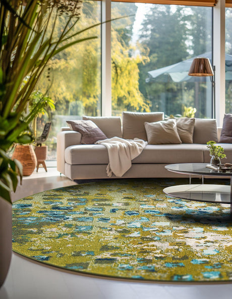 Green 6' 1 x 6' 1 Jardin Round Area Rug 100% Polypropylene With Cotton Backing Colorful & Vivid Modern Carpet for Home Decor for Sale at Rug Engine