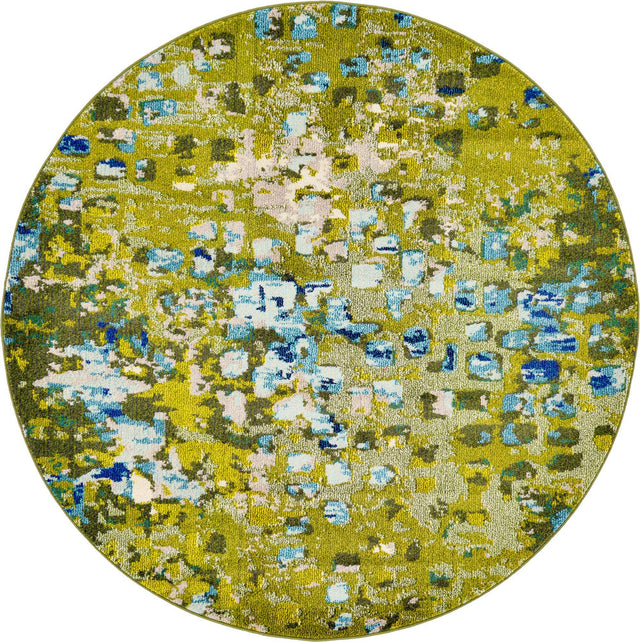 Green 6' 1 x 6' 1 Jardin Round Area Rug 100% Polypropylene With Cotton Backing Colorful & Vivid Modern Carpet for Home Decor for Sale at Rug Engine