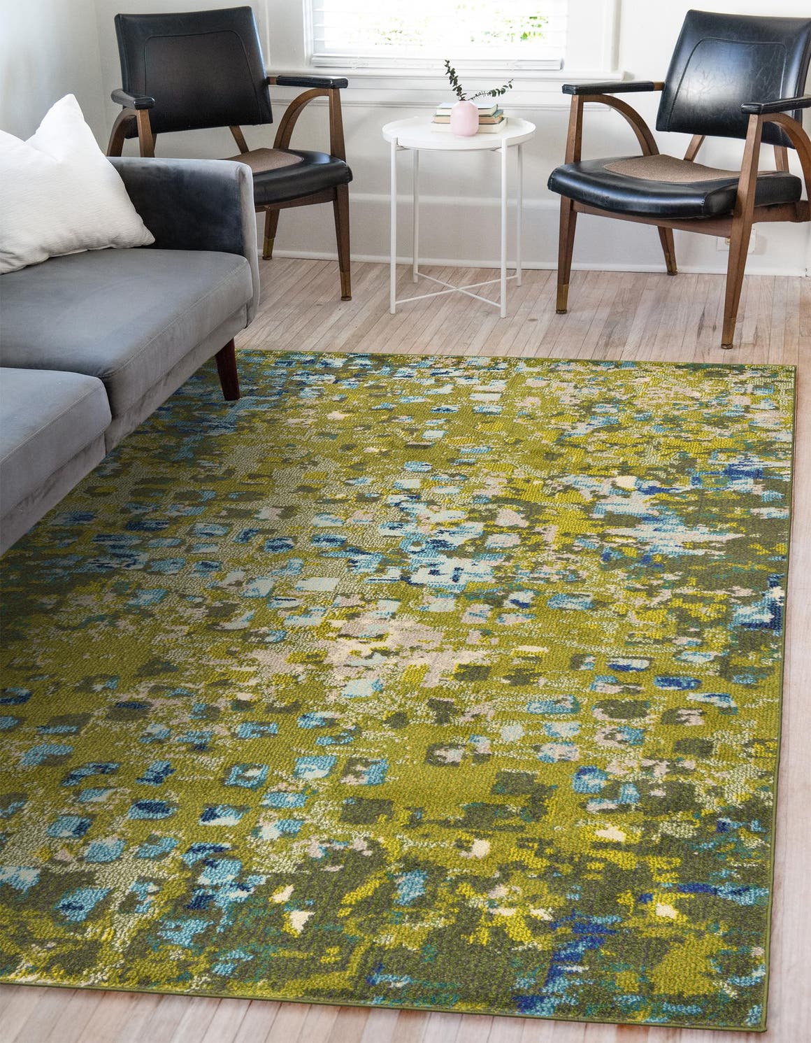 Green 4' 1 x 6' 1 Jardin Rectangle Area Rug 100% Polypropylene With Cotton Backing Colorful & Vivid Modern Carpet for Home Decor for Sale at Rug Engine